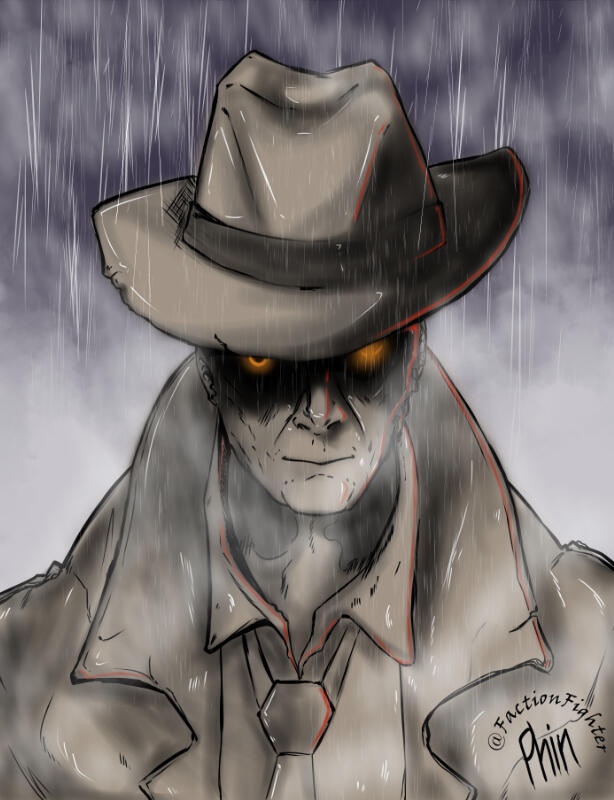 Nick Valentine from Fallout 4. Made as a gift for former-Bethesda writer Will Shen for GDC 2025. Print delivered by my wife, writer Anastasia Morgan.