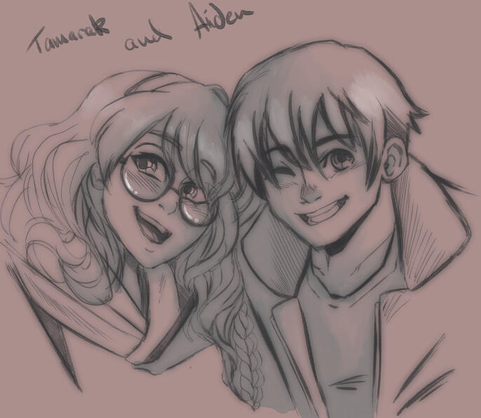 A fun bit of fanart of Tamarack from Our Life: Now and Forever and my MC Aiden.