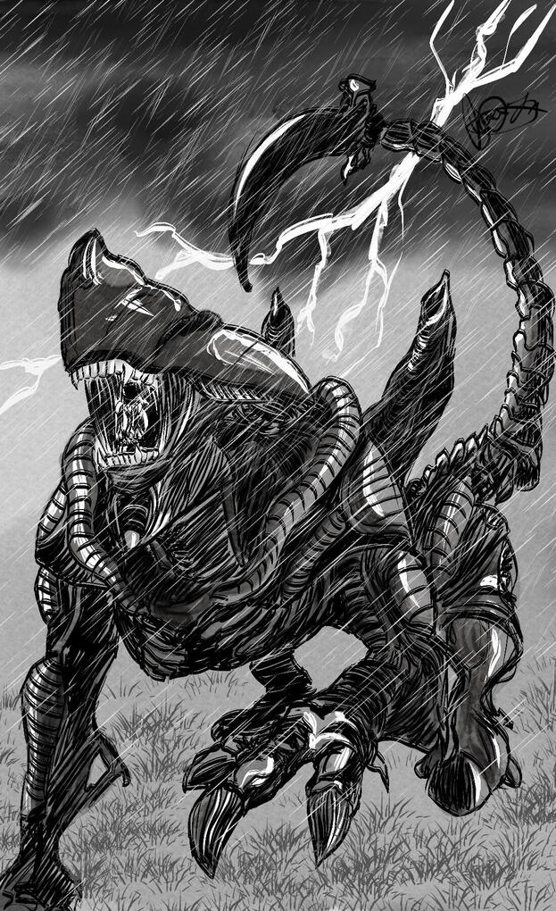 Inking-focused sketch, imagining what a symbiote-wrapped rhino would be like.