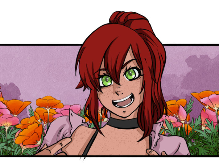 Mascot character of mine, Kana Erae, ringed in flowers. Color practice.
